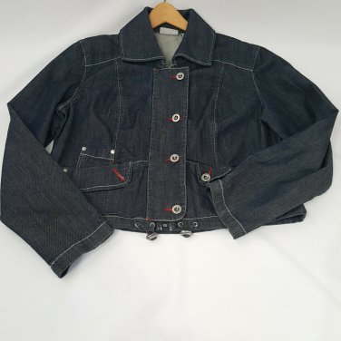 Chicos Platinum Denim Crop Stretch Jean Jacket w/ Zipper Buttons Pockets Size 1