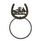 Cast Iron Vintage Door Knocker Towl Rack Ring Rustic Western Cowboy Horseshoe