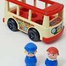 Vintage 1969 Fisher Price Little People Mini Bus 141 W/ 2 Figures White Red Body
