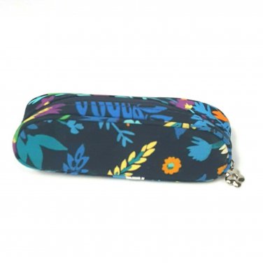 Vera Bradley Small Cosmetics Brush Pencil Glasses Bag Black Blue Floral