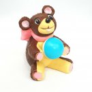Vintage 1978 Wilton Teddy Bear  Cake Tops Topper Decoration w/ Pink Bow and Ball