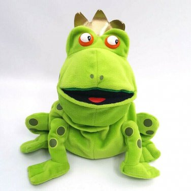 Green Frog Prince Hand Puppet 14" Full Body Plush Crown Spots