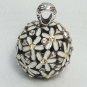 Necklace Pendant Round Ball Interconnected White Flowers Rhinestone Centers