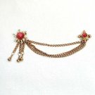 Vintage Sweater Pin Guard Set Swag Chains Dangles Gold Tone Pink Jewels Fleur de