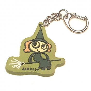 Collectible Keychain Ring Charm Old Navy Green Halloween Witch Broom Rubber PVC