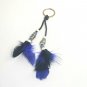 Keychain Beaded Leather Blue Black Feathers