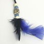 Keychain Beaded Leather Blue Black Feathers