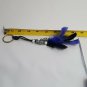 Keychain Beaded Leather Blue Black Feathers
