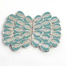 Vintage Sash Belt Buckle Clips Silver and Turquoise Blue Tone Heart Shapes