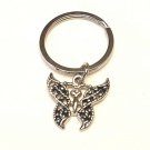 Butterfly Key Ring Silver Black Accents Fob Pendant Charm
