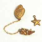 Vintage 1963 Wings H SHP Heart Shaped Organization Pin on Chain & Bronze Star
