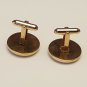 Vintage Jade Cuff Links Round Green Gold Tone Textured