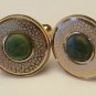 Vintage Jade Cuff Links Round Green Gold Tone Textured