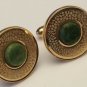 Vintage Jade Cuff Links Round Green Gold Tone Textured