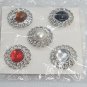 Multi Color 5 Pin Set Red Amber Black Crystal Pearl Round Lapel Pins