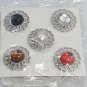 Multi Color 5 Pin Set Red Amber Black Crystal Pearl Round Lapel Pins