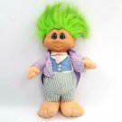 Vintage 1992 Ganz Kyklos 12" Troll Doll Green Hair Pink Tie  Blue Purple Jacket