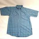 Vintage Down 37 Mens Size Large Short Sleeve Pearl Snap Blue Western Shirt