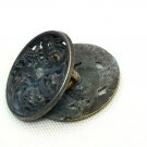 Vintage Double Metal Button Cufflink Two Connected Buttons Floral Design