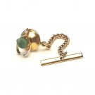 Vintage Chain Tie Tack Pin Wishbone With Jade Stone Inlay Gold Tone