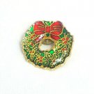 Holly Christmas Wreath Enamel Pin Red Bow Lapel Brooch
