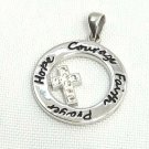 Necklace Pendant Rhinestone Cross in Circle Hope Courage Faith Prayer Christian