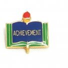 Achievement on Book with Torch Enameled Lapel Pin Green Blue Red Gold