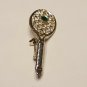 Tennis Racket Simulated Emerald Green Stone Silver Tone Brooch Lapel Pin