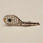 Tennis Racket Simulated Emerald Green Stone Silver Tone Brooch Lapel Pin