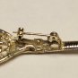 Tennis Racket Simulated Emerald Green Stone Silver Tone Brooch Lapel Pin