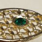 Tennis Racket Simulated Emerald Green Stone Silver Tone Brooch Lapel Pin