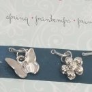 Cousin Daintyfied Set of 2 Spring Themed Charms Butterfly Flower Silver Tone