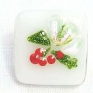 Vintage Christmas Pin Brooch Square Glass Iridescent Holly White Faceted