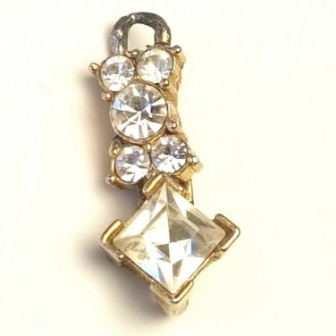 Six Stone CZ Double Dangling Pendant Charm Gold Tone Setting