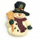 Vintage 1980s Snowman Pin Brooch Lapel Hat Broom Scarf Winter Christmas