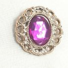 Vintage Gold Tone Purple Plastic Gem Jewel Brooch Lapel Pin