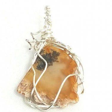 Hand Crafted Wire Wrapped Agate Slice Pendant for Necklace Brown Tan