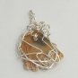 Hand Crafted Wire Wrapped Agate Slice Pendant for Necklace Brown Tan