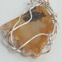 Hand Crafted Wire Wrapped Agate Slice Pendant for Necklace Brown Tan