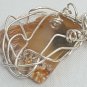 Hand Crafted Wire Wrapped Agate Slice Pendant for Necklace Brown Tan