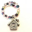 Bird House Charm Pendant W/ Beads for Bracelet or Necklace Silver Tone
