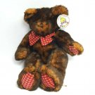 Aurora Bear Brown Black 16" Red Corduroy Bow & Paws Bean Bag Bottom Vintage Tags