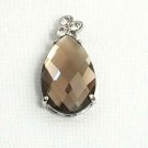 Large Cut Glass Teardrop Pendant Faceted W/ Three Rhinestones Purple Brown