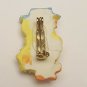 Vintage Yellow Easter Chick Duck with Blue Hat Ceramic Pin Brooch Pink Flowers