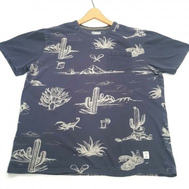 Custom Made ONeill Men's Desert Themed Blue T-Shirt L Cactus Scorpion Armadillo