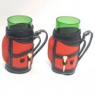 VTG Golf Club Red Leather Caddy Bag with Green Drinking Glass Tumbler Tee Holder