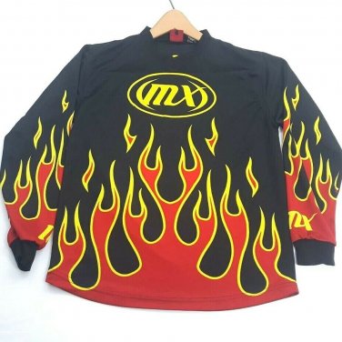 MX MOTOCROSS Flames Black Red Yellow Jersey Shirt Boys / Youth Large 14-16