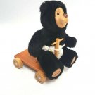Robert Raikes 7" Teddy Bear Wooden Carved Face with Scooter Black Signed