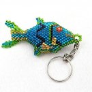 Blue Intricate Handmade Beaded Fish Keychain