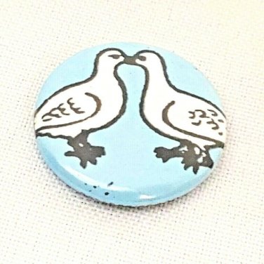 Vintage 1998 Button Pin Noah Lyon Art Pin Doves Love Birds Peace Badgebomb